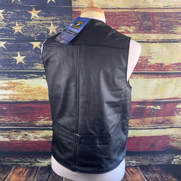 MENS BIGHORN LEATHER SNAP UP COWBOY VEST - BLACK